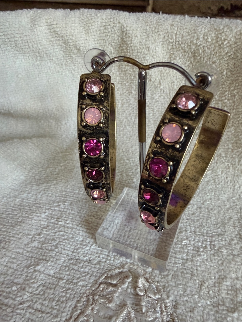 Pink Crystal Hoop Earrings - Women Jewelry